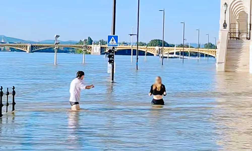 Normális? Tömegével pancsoltak az életveszélyes, kiáradt Dunában (videóval)